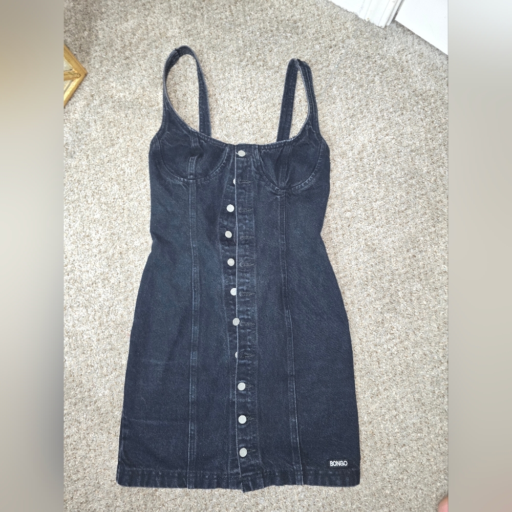 BONGO Black Denim Button-Front Mini Dress